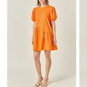 NWT English Factory Orange Puff Sleeve Dress